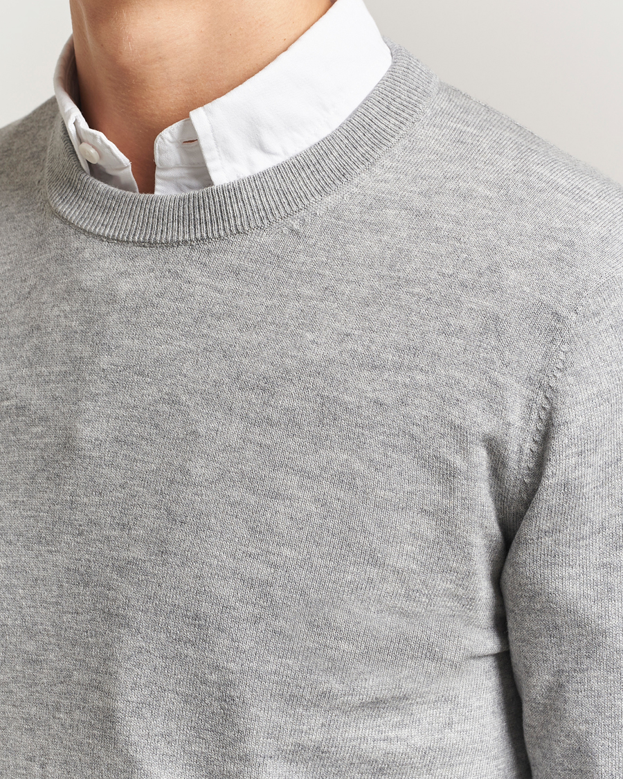 Hombres | Jerséis y prendas de punto | Filippa K | Cotton Merino Basic Sweater Light Grey Melange