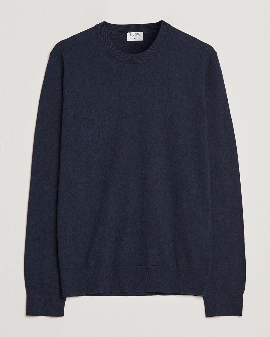 Hombres | Jerséis y prendas de punto | Filippa K | Cotton Merino Basic Sweater Navy