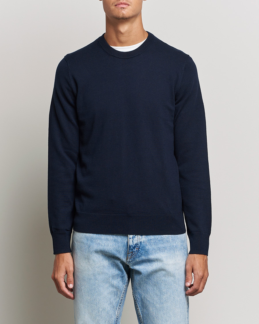 Hombres | Jerséis y prendas de punto | Filippa K | Cotton Merino Basic Sweater Navy