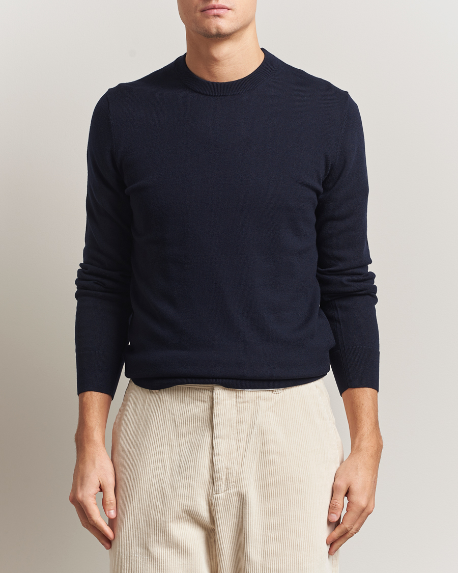 Hombres | Jerséis y prendas de punto | Filippa K | Cotton Merino Basic Sweater Navy