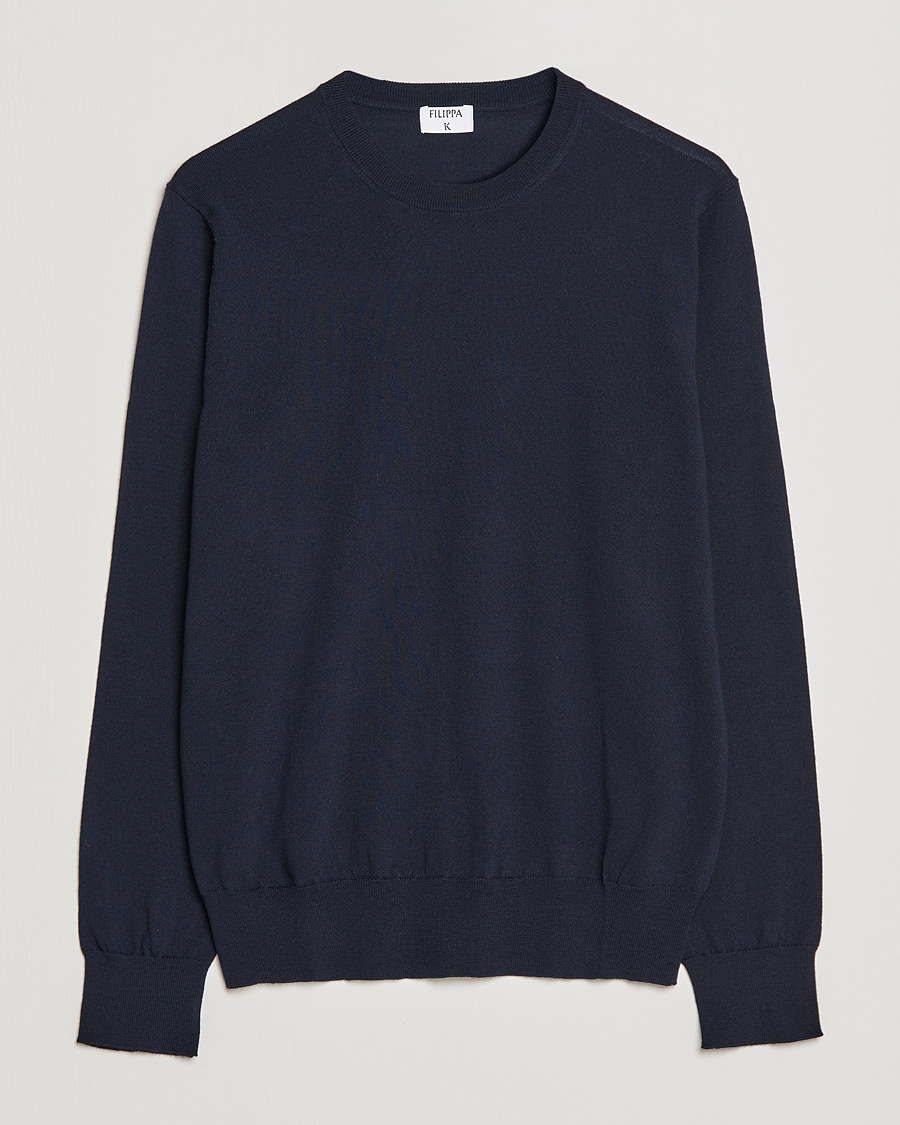 Hombres | Jerséis y prendas de punto | Filippa K | Merino Round Neck Sweater Navy