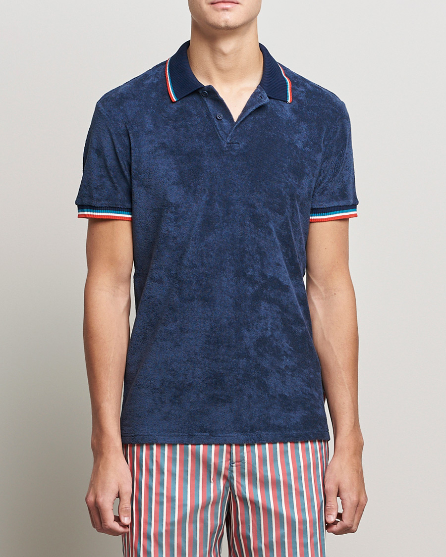 Hombres | Polos | Orlebar Brown | Jarrett Towelling Striped Tipping Polo Navy