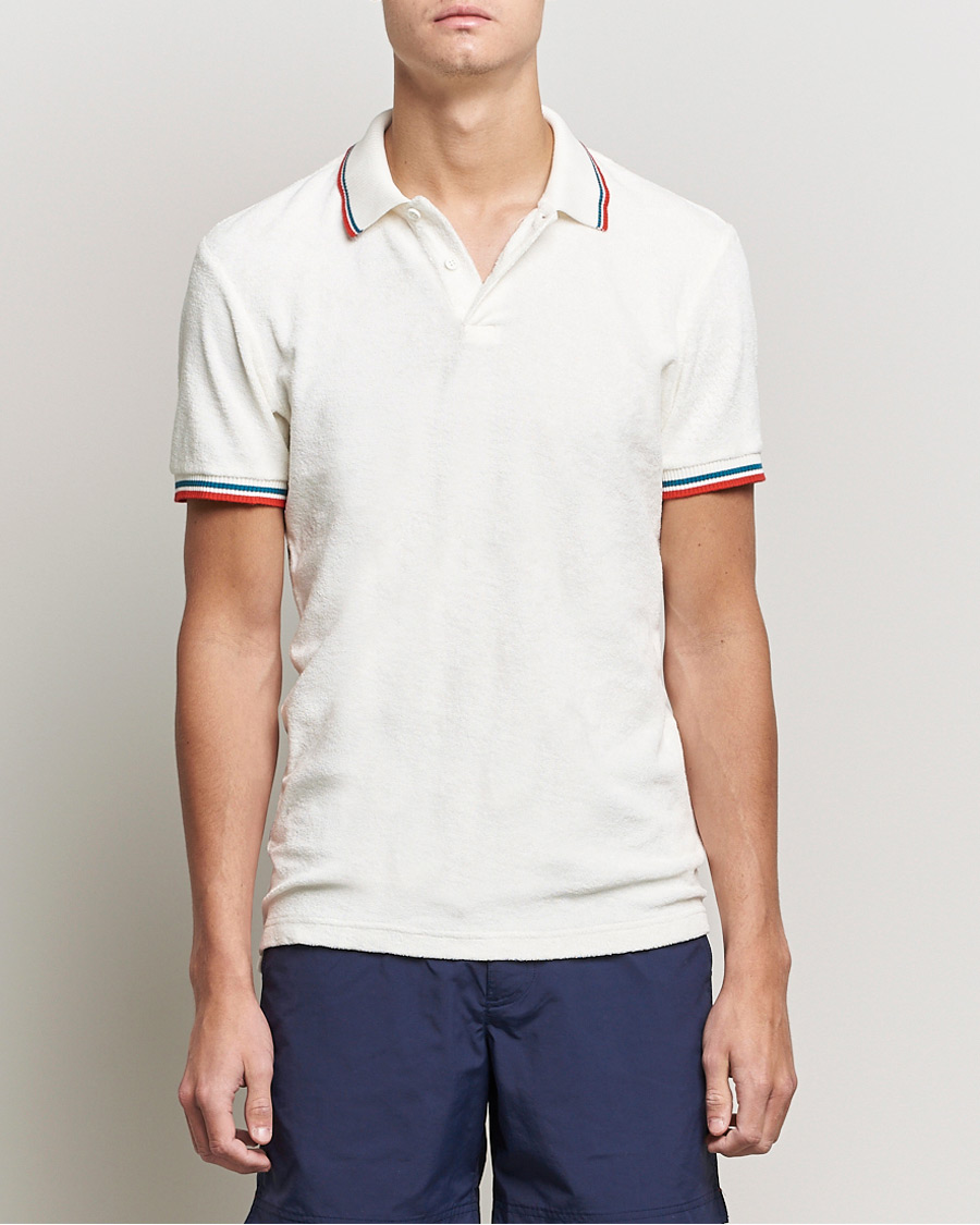 Hombres | Polos | Orlebar Brown | Jarrett Towelling Striped Tipping Polo White Sand