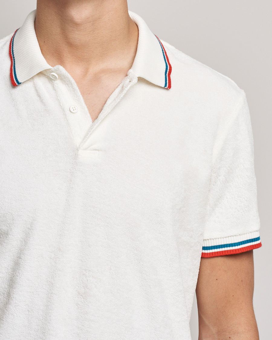 Hombres | Polos | Orlebar Brown | Jarrett Towelling Striped Tipping Polo White Sand
