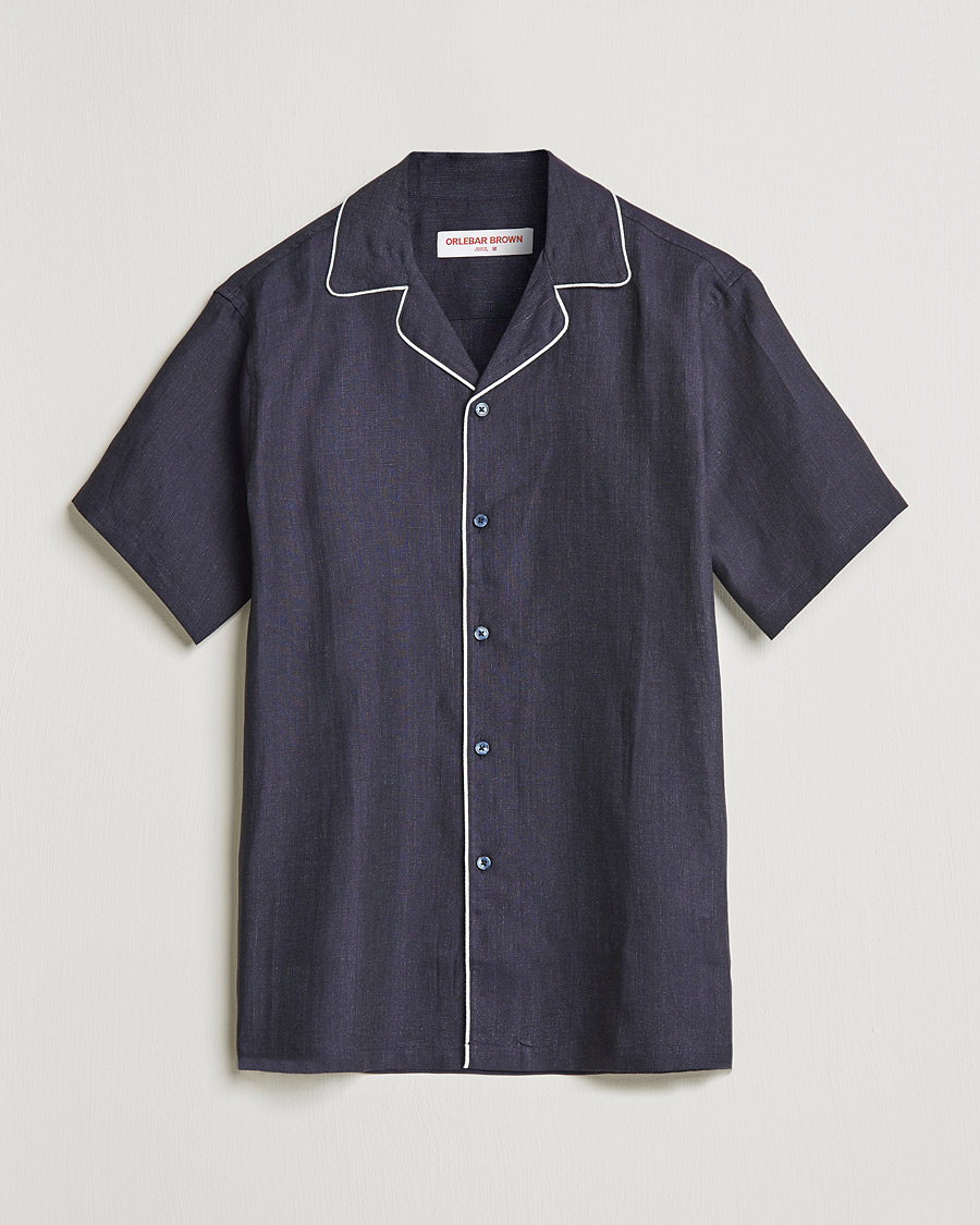 Hombres | Camisas | Orlebar Brown | Hibbert Short Sleeve Linen Shirt Navy