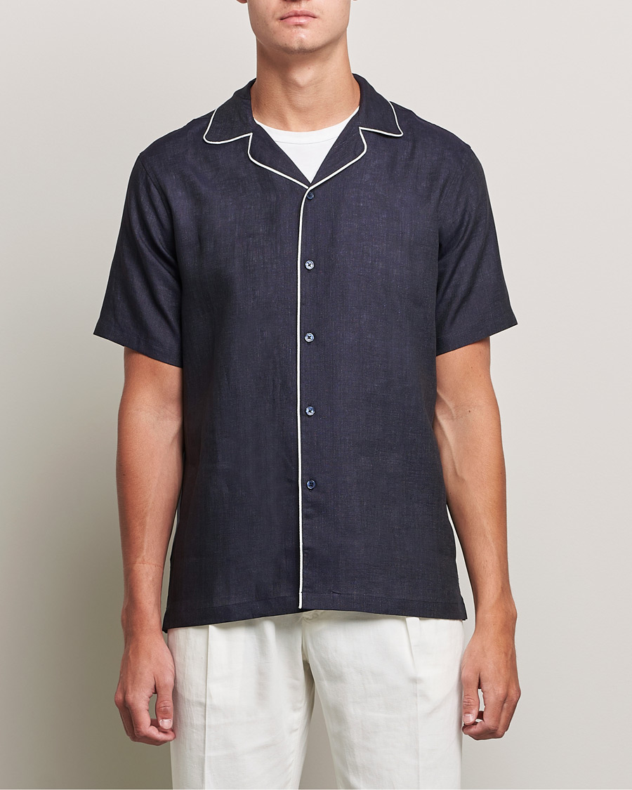 Hombres | Camisas | Orlebar Brown | Hibbert Short Sleeve Linen Shirt Navy
