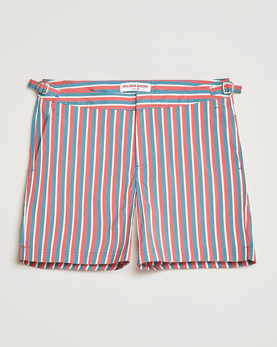 Hombres | Bañadores | Orlebar Brown | Bulldog OB Stripe Swimshorts Summer Red/Marina Aqua