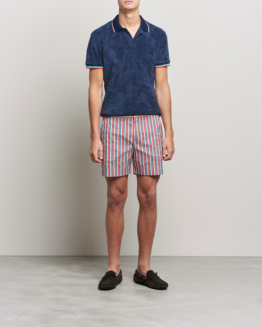 Hombres | Bañadores | Orlebar Brown | Bulldog OB Stripe Swimshorts Summer Red/Marina Aqua