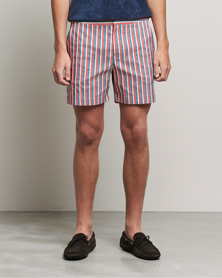 Hombres | Bañadores | Orlebar Brown | Bulldog OB Stripe Swimshorts Summer Red/Marina Aqua
