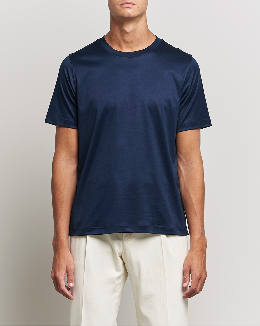 Hombres | Camisetas de manga corta | Eton | Filo Di Scozia Cotton T-Shirt Navy