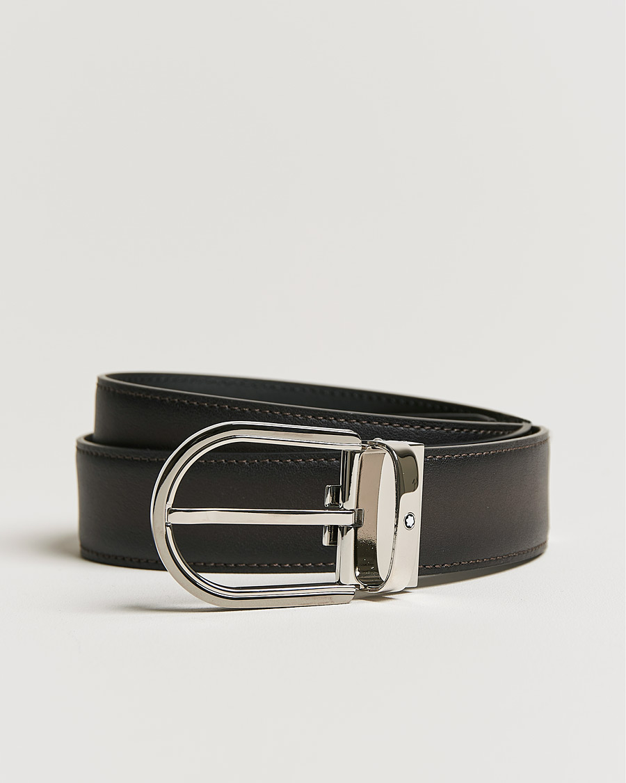 Hombres | Montblanc Horseshoe Buckle Grey 35 mm Leather Belt Grey | Montblanc | Horseshoe Buckle Grey 35 mm Leather Belt Grey