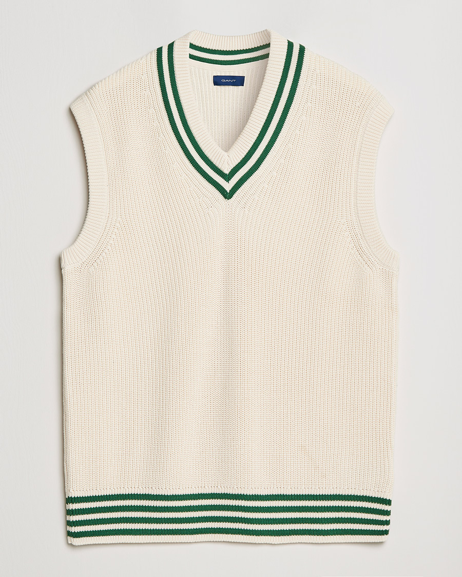 Hombres | Jerséis y prendas de punto | GANT | Ribbed Cricket Knitted Slipover Creme