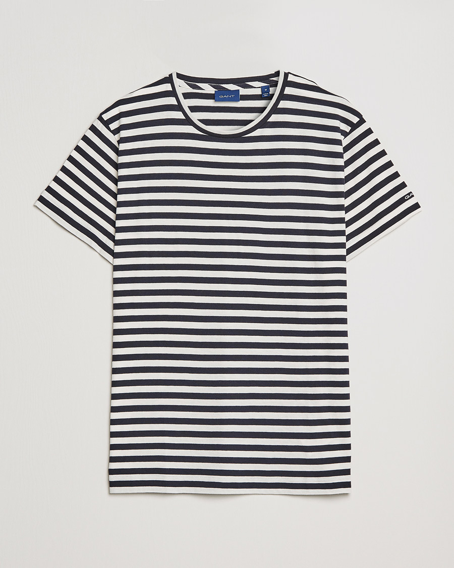 Hombres | Camisetas | GANT | Striped Crew Neck Tee Evening Blue