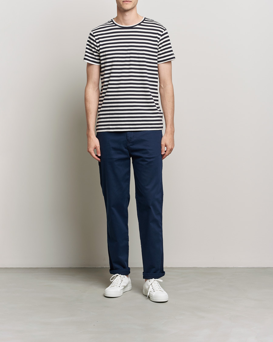 Hombres | Camisetas | GANT | Striped Crew Neck Tee Evening Blue