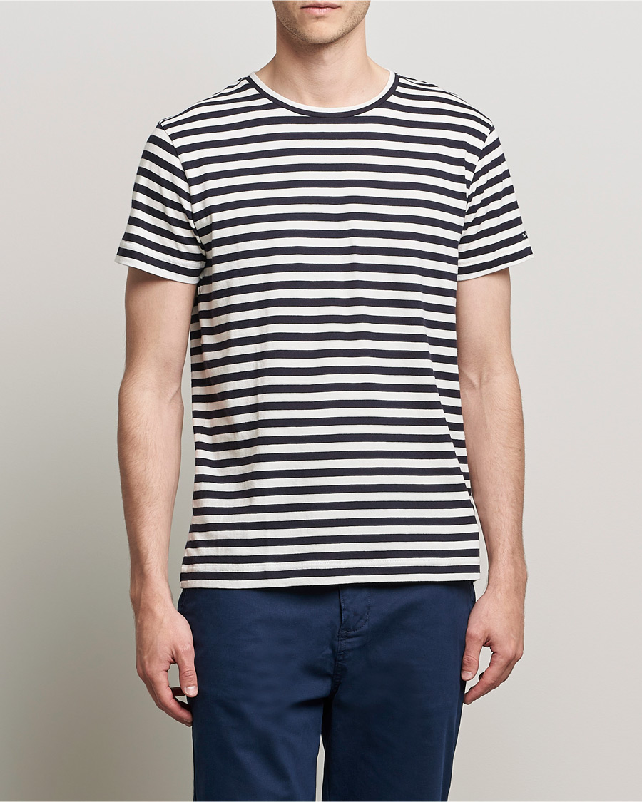 Hombres | Camisetas | GANT | Striped Crew Neck Tee Evening Blue