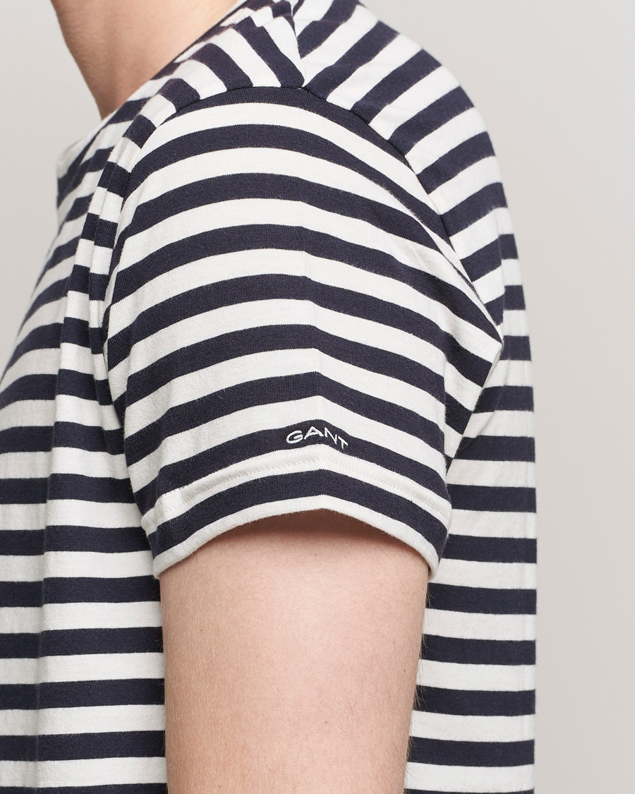 Hombres | Camisetas | GANT | Striped Crew Neck Tee Evening Blue