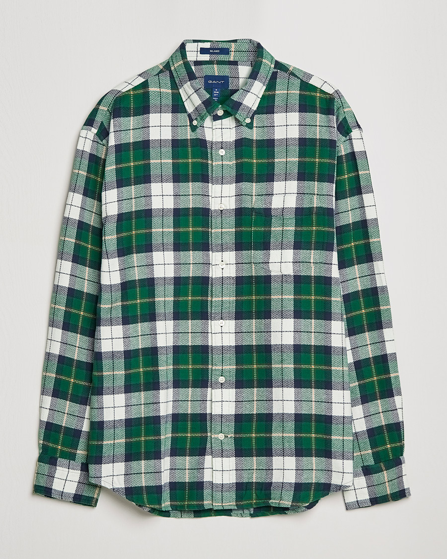 Hombres | Camisas | GANT | Relaxed Textured Checked Shirt Forest Green