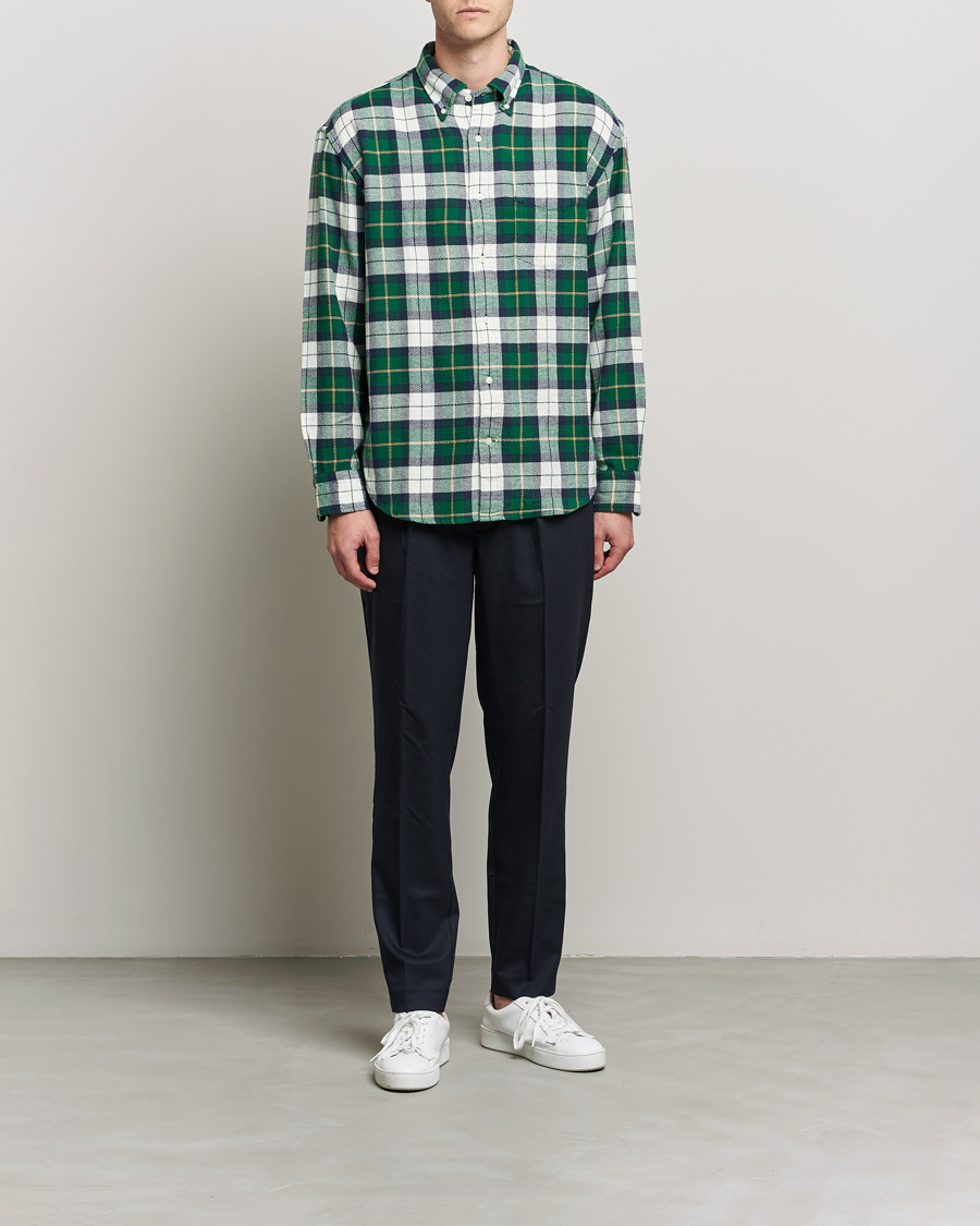 Hombres | Camisas | GANT | Relaxed Textured Checked Shirt Forest Green