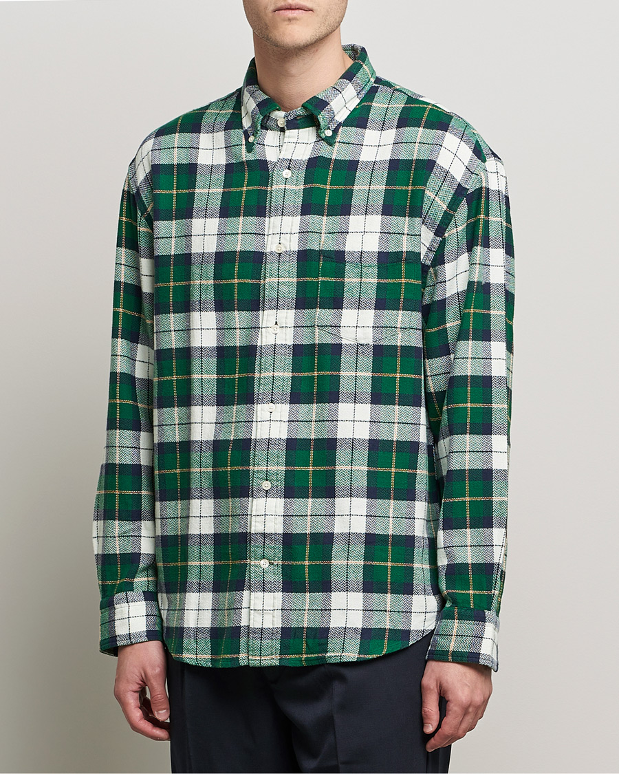 Hombres | Camisas | GANT | Relaxed Textured Checked Shirt Forest Green