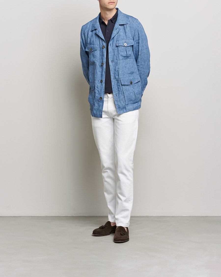 Hombres | Camisas | Oscar Jacobson | Safari Linen Shirt Jacket Smog Blue