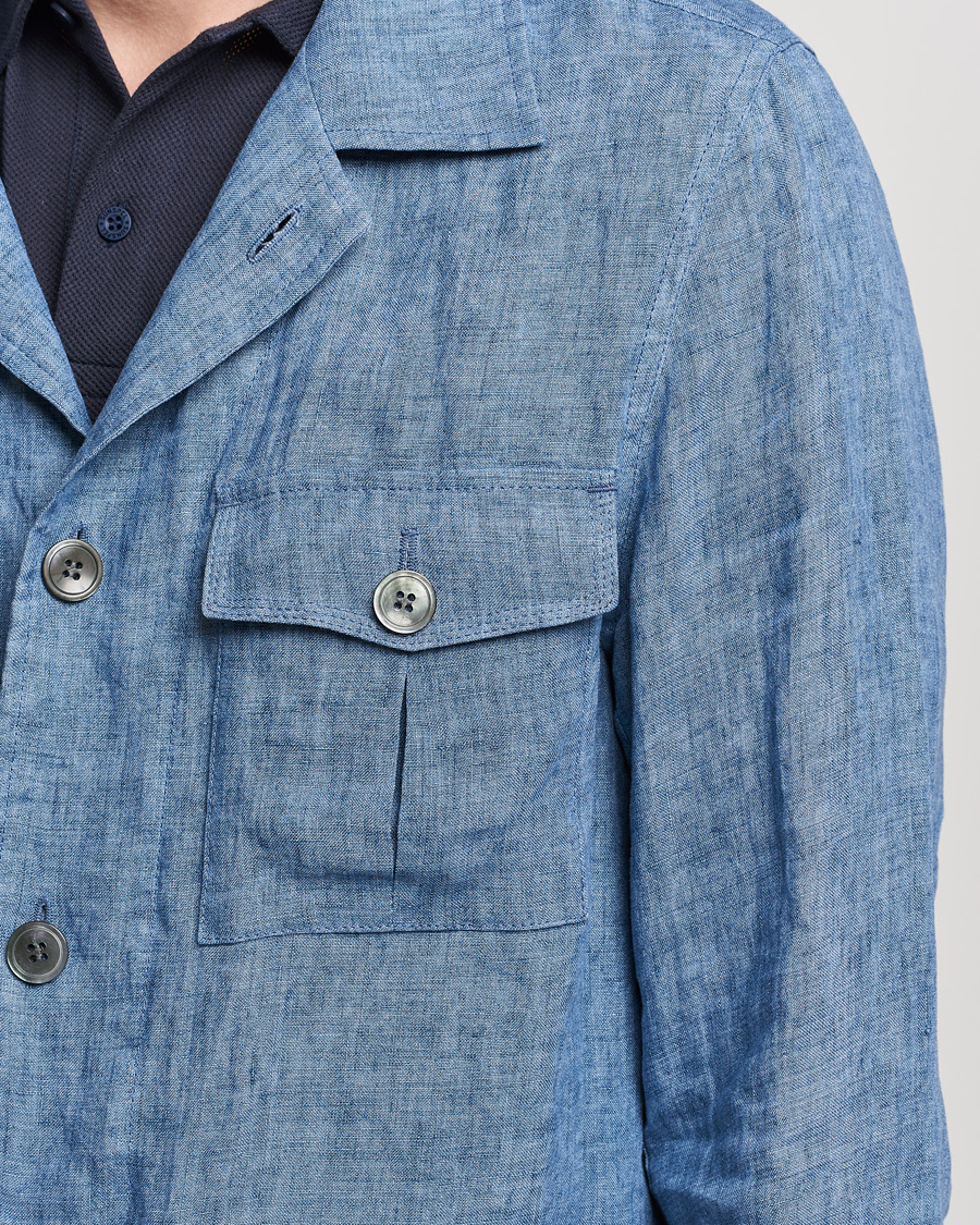 Hombres | Camisas | Oscar Jacobson | Safari Linen Shirt Jacket Smog Blue
