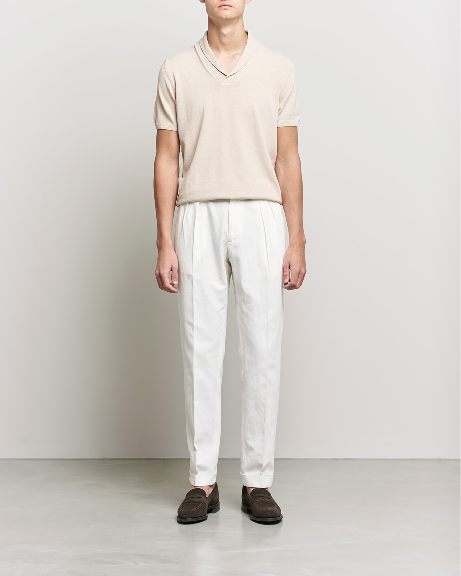 Hombres | Polos | Oscar Jacobson | Rollo GD Shawl Collar Cotton Polo Beige