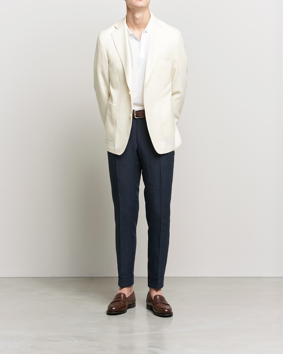 Hombres | Blazers | Oscar Jacobson | Ferry Merino/Silk Patch Pocket Blazer Creme