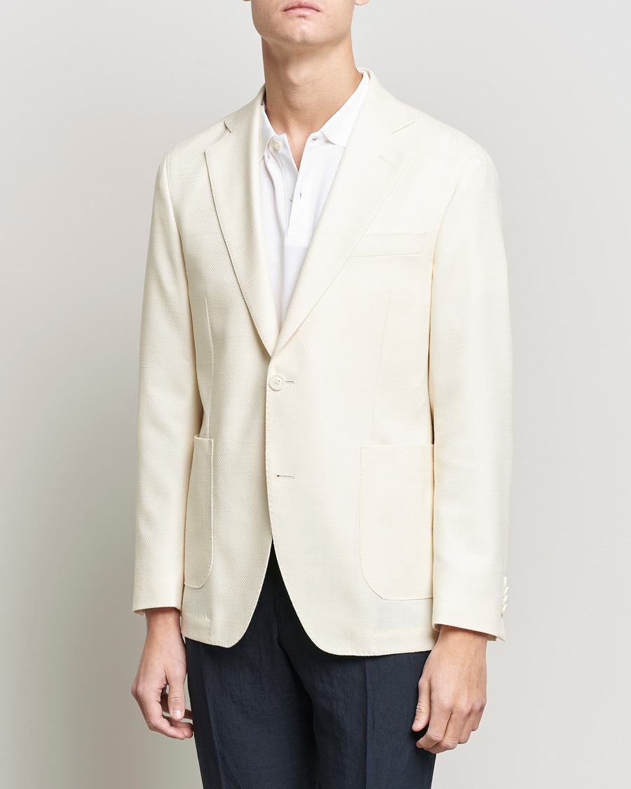 Hombres | Blazers | Oscar Jacobson | Ferry Merino/Silk Patch Pocket Blazer Creme