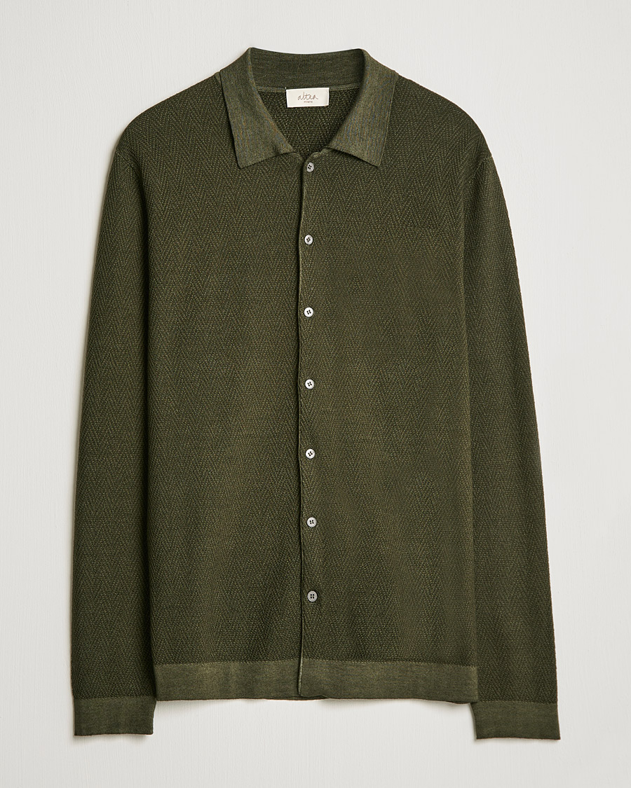 Hombres | Jerséis y prendas de punto | Altea | Herringbone Wool Shirt Dark Green