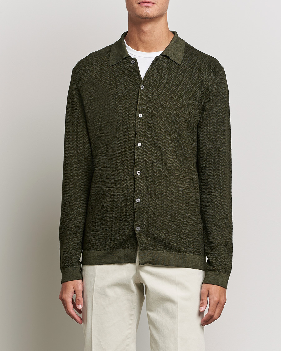 Hombres | Jerséis y prendas de punto | Altea | Herringbone Wool Shirt Dark Green