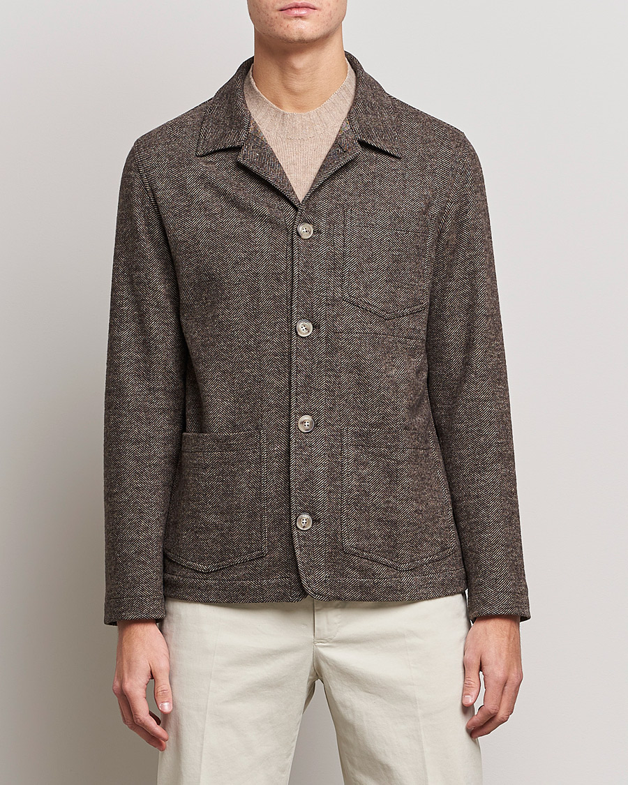 Hombres | Abrigos y chaquetas | Altea | Herringbone Wool Chore Jacket Brown