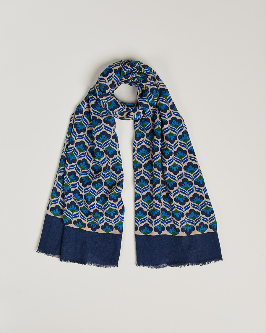 Hombres | Altea Flower Print Wool Scarf Beige/Blue | Altea | Flower Print Wool Scarf Beige/Blue