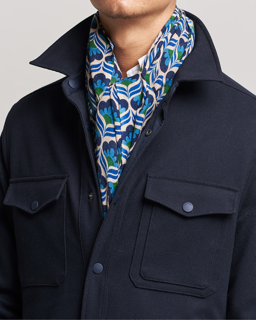 Hombres | Altea Flower Print Wool Scarf Beige/Blue | Altea | Flower Print Wool Scarf Beige/Blue