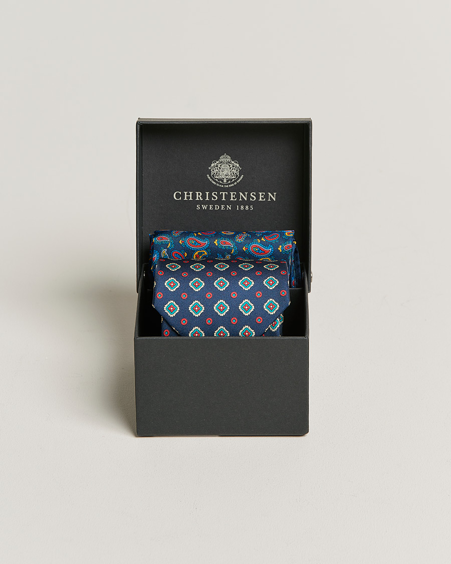 Hombres | Amanda Christensen Box Set Silk 8cm Tie and Twill Pocket Square Navy | Amanda Christensen | Box Set Silk 8cm Tie and Twill Pocket Square Navy