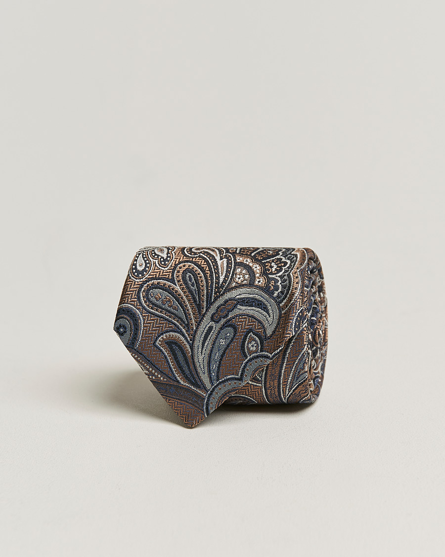 Hombres | Amanda Christensen Silk Mulberry 8cm Large Paisley Tie Brown | Amanda Christensen | Silk Mulberry 8cm Large Paisley Tie Brown