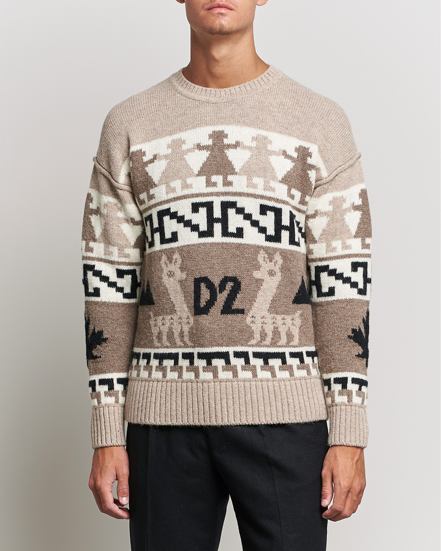 Hombres | Jerséis y prendas de punto | Dsquared2 | Llamas Heavy knitted Sweater Beige