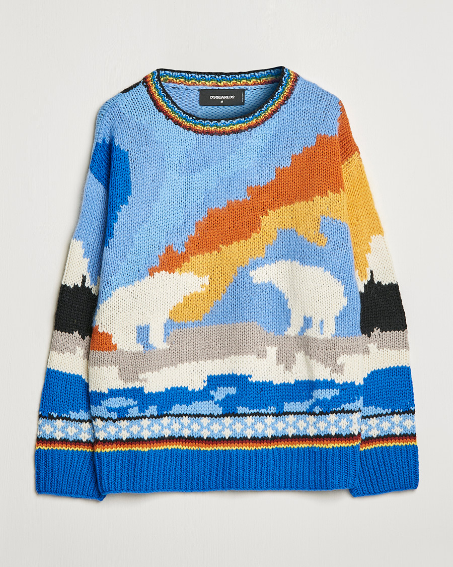 Hombres | Jerséis y prendas de punto | Dsquared2 | Bear Dawns Knitted Sweater Blue/White