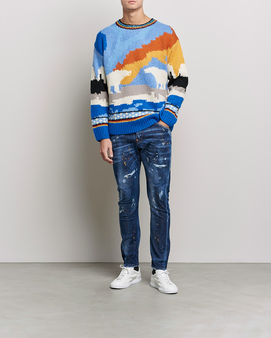 Hombres | Jerséis y prendas de punto | Dsquared2 | Bear Dawns Knitted Sweater Blue/White