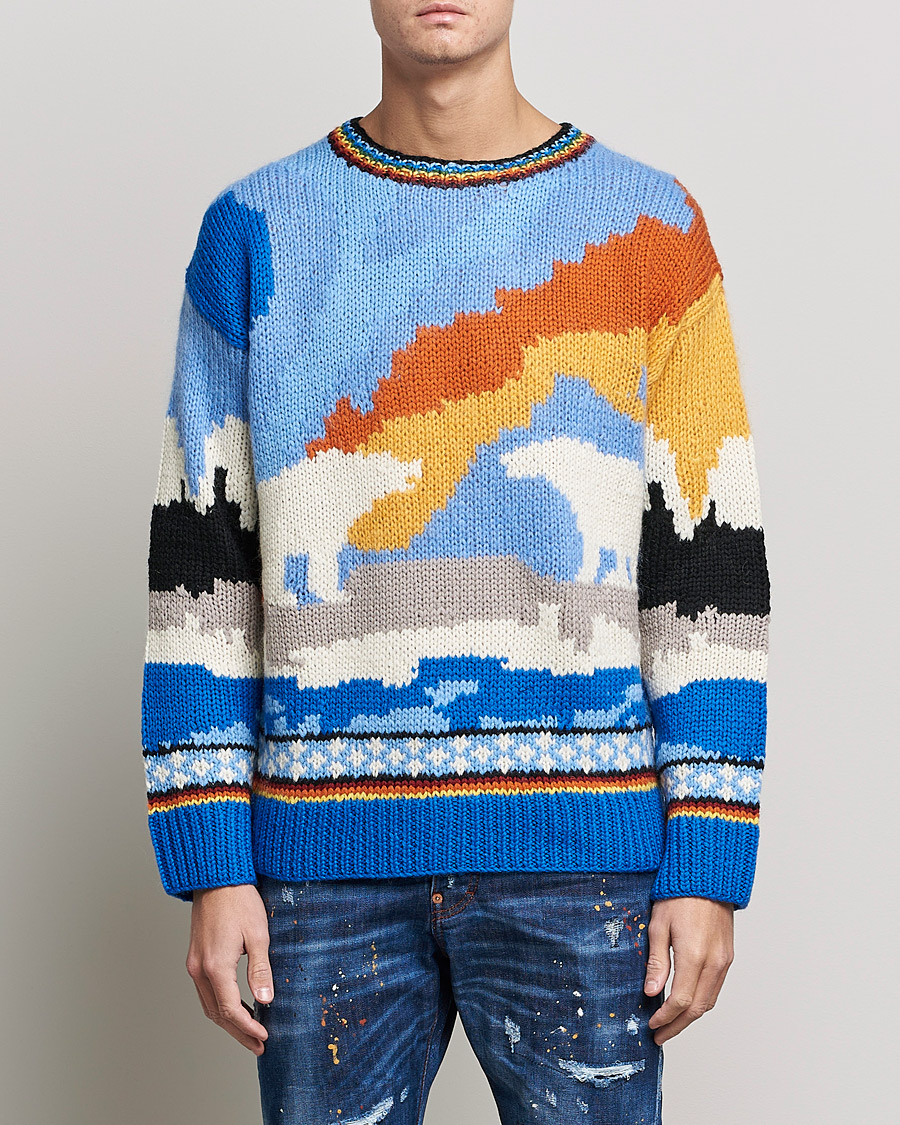 Hombres | Jerséis y prendas de punto | Dsquared2 | Bear Dawns Knitted Sweater Blue/White