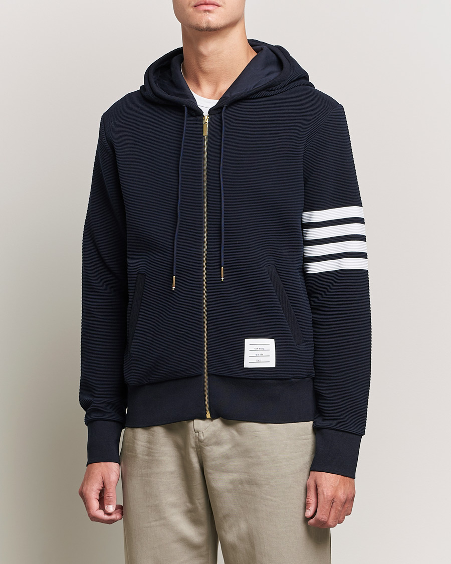 Hombres | Jerséis y prendas de punto | Thom Browne | Ottoman Rib Zip Hoodie Navy