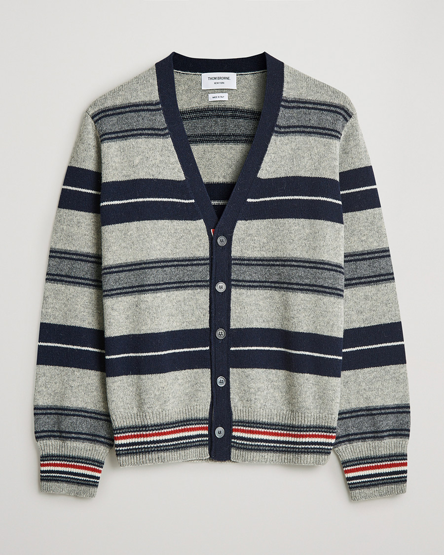 Hombres | Jerséis y prendas de punto | Thom Browne | Tartan Stripe Wool Cardigan Medium Grey
