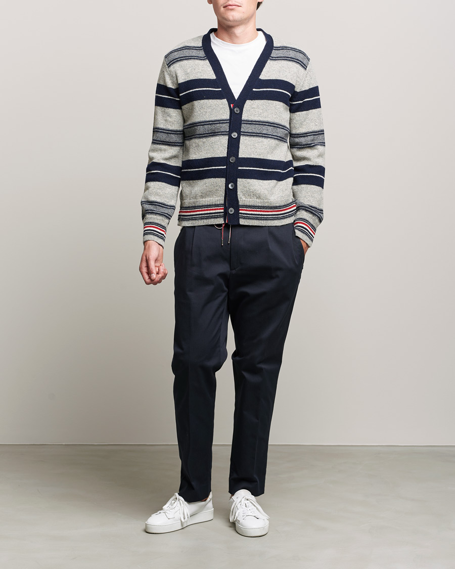 Hombres | Jerséis y prendas de punto | Thom Browne | Tartan Stripe Wool Cardigan Medium Grey