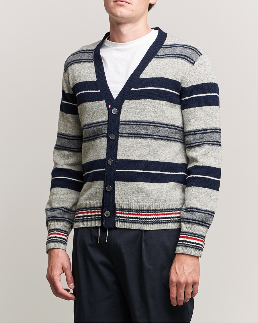 Hombres | Jerséis y prendas de punto | Thom Browne | Tartan Stripe Wool Cardigan Medium Grey