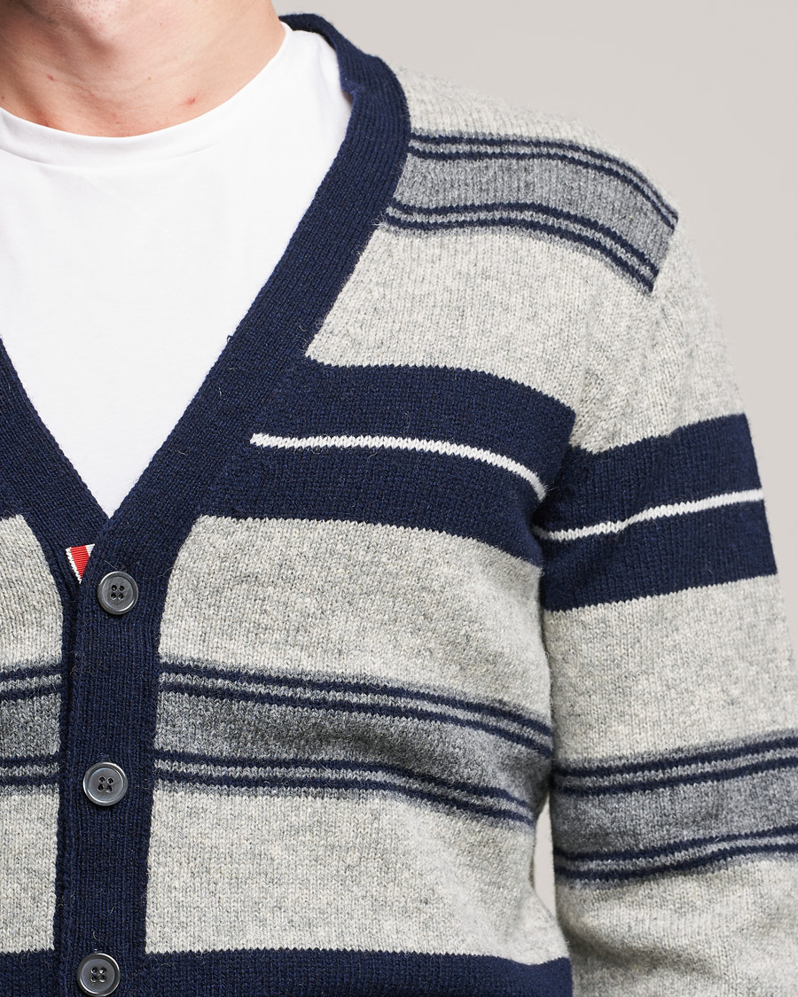 Hombres | Jerséis y prendas de punto | Thom Browne | Tartan Stripe Wool Cardigan Medium Grey