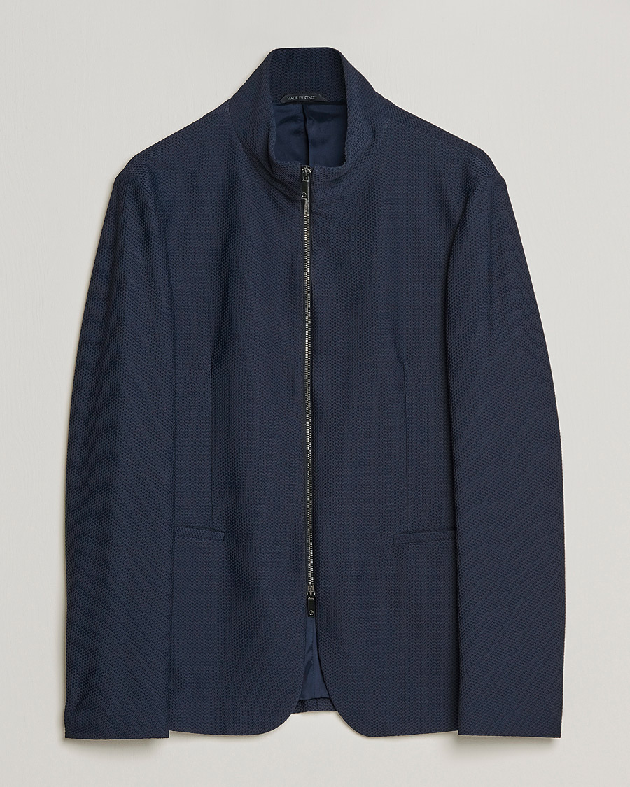 Hombres | Blazers | Giorgio Armani | Technical Mesh Zip Blazer Navy
