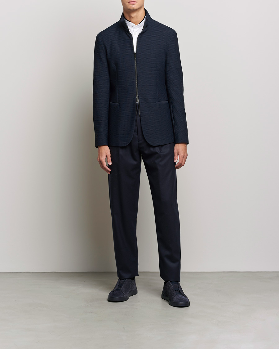Hombres | Blazers | Giorgio Armani | Technical Mesh Zip Blazer Navy