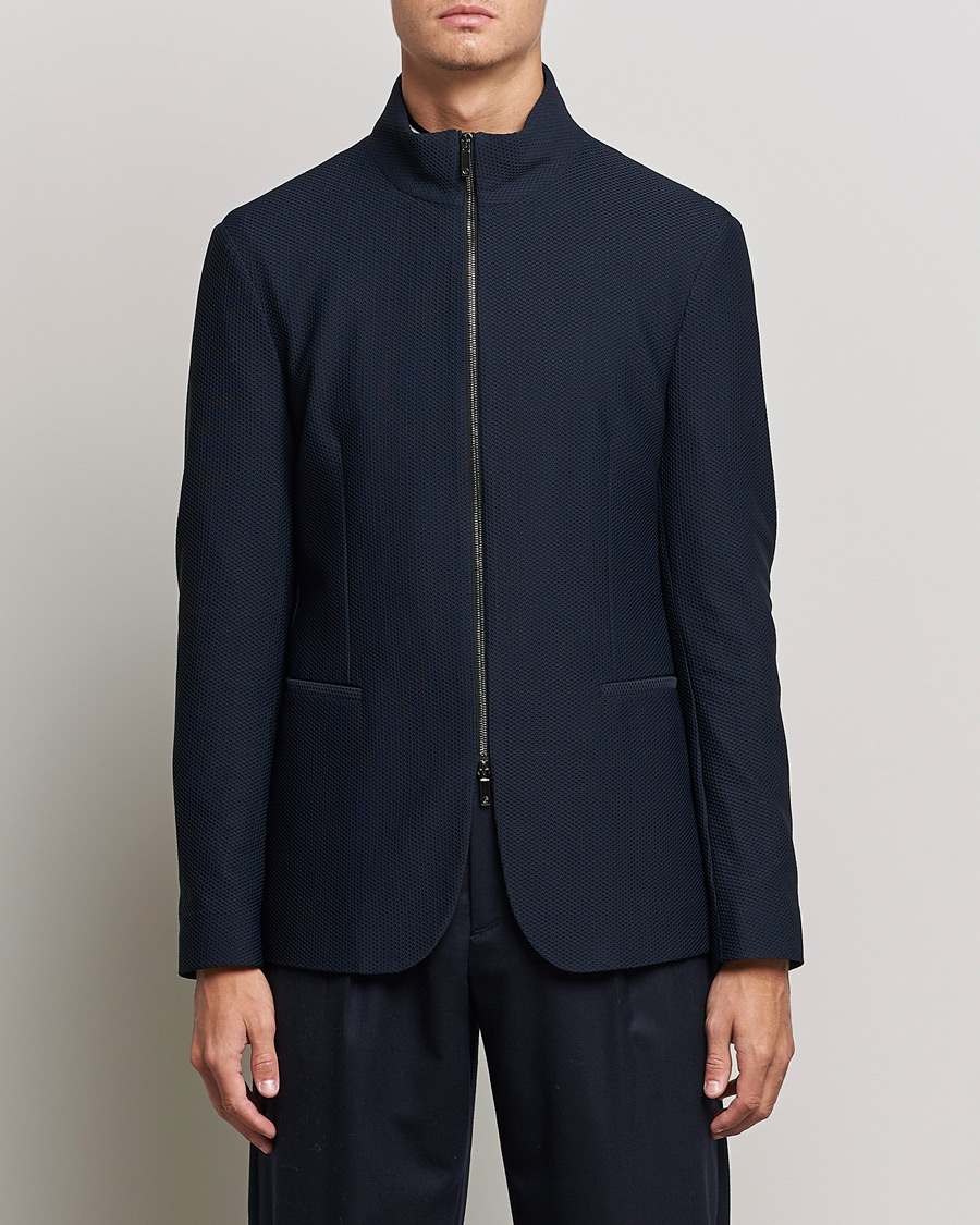 Hombres | Blazers | Giorgio Armani | Technical Mesh Zip Blazer Navy