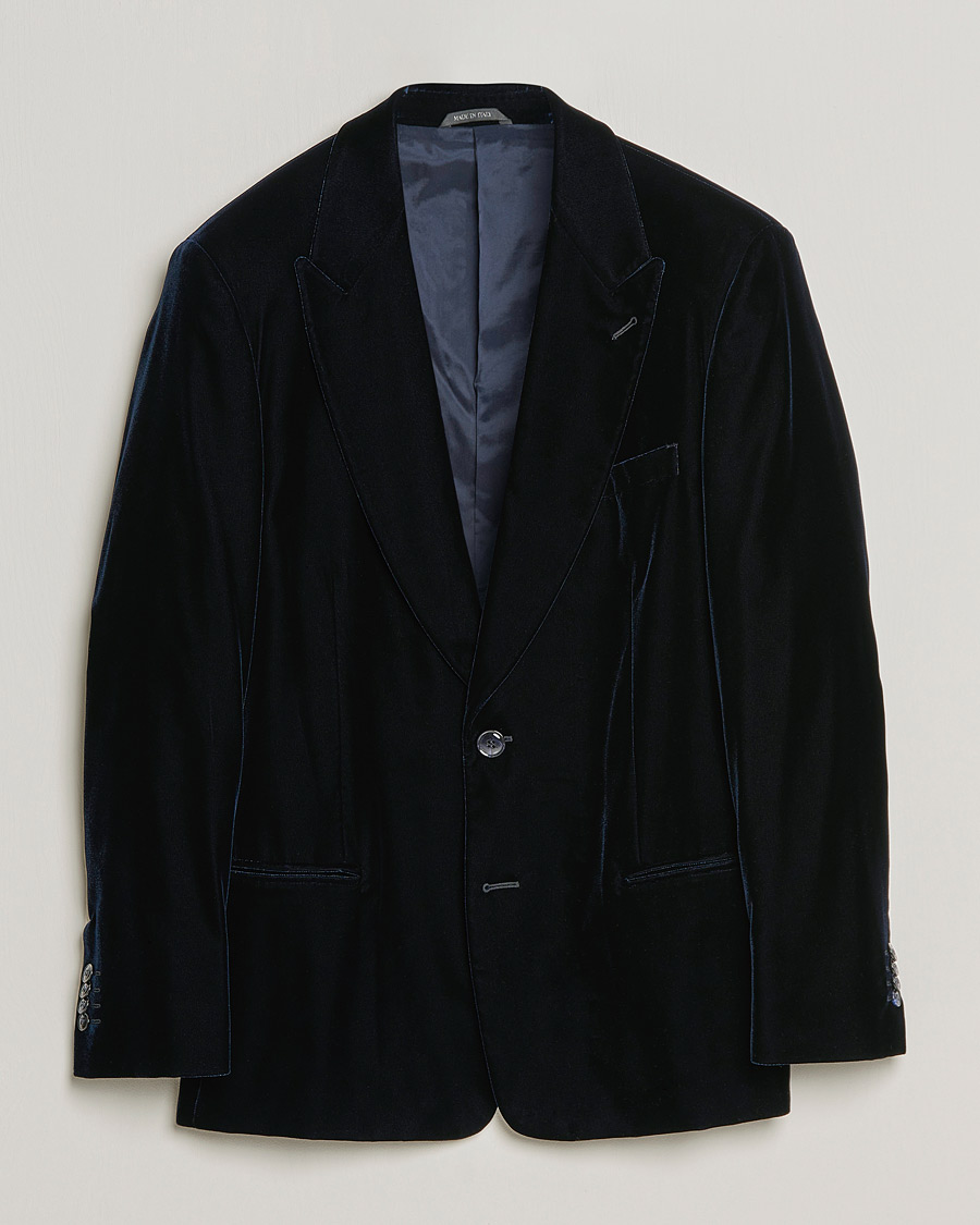 Hombres | Blazers | Giorgio Armani | Peak Lapel Velvet Blazer Navy
