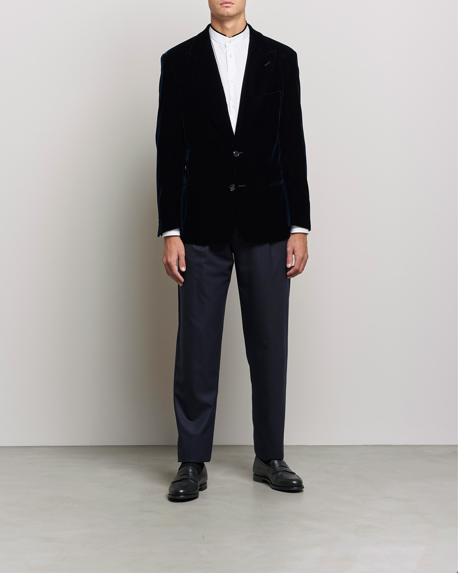 Hombres | Blazers | Giorgio Armani | Peak Lapel Velvet Blazer Navy