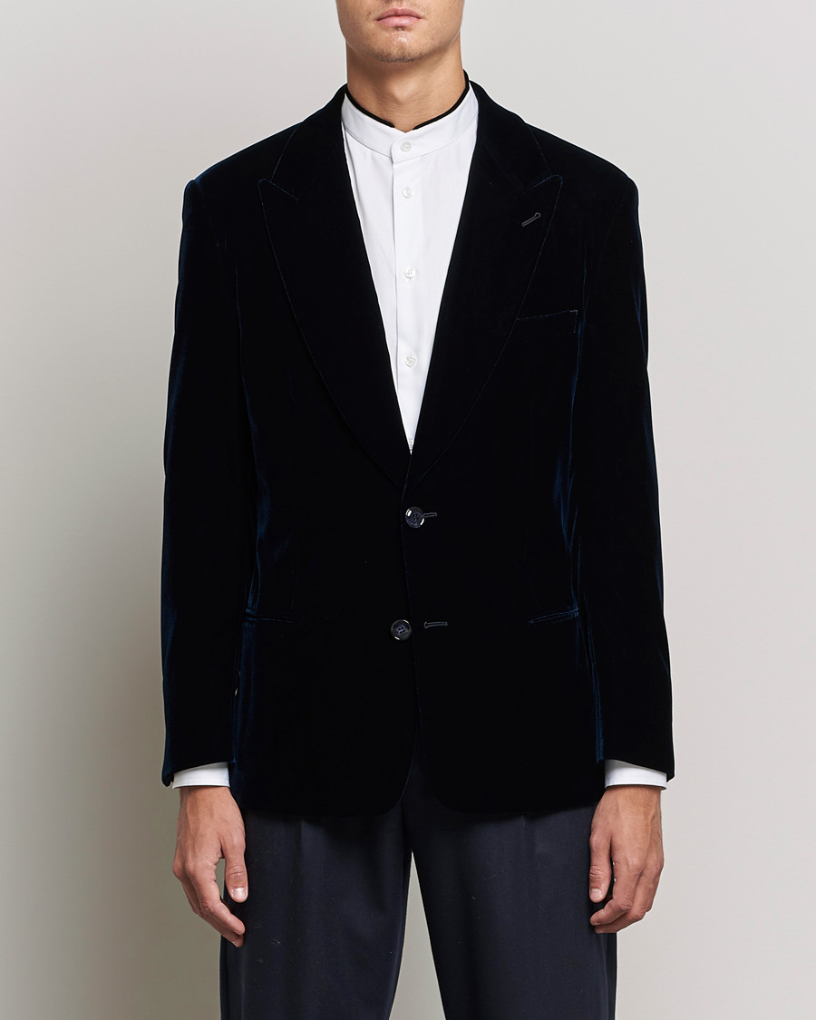 Hombres | Blazers | Giorgio Armani | Peak Lapel Velvet Blazer Navy